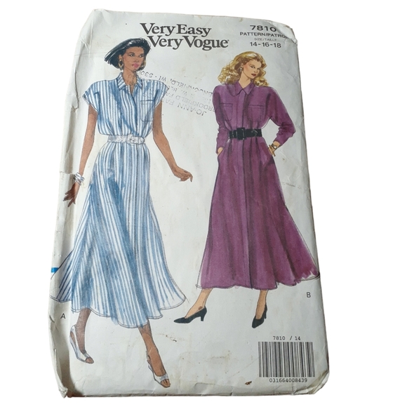 Vogue Other - Vogue 7810 Sewing Pattern Shirt Dress 14-16-18